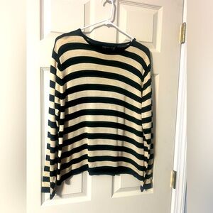 August Silk striped tan/black long sleeve blouse Large